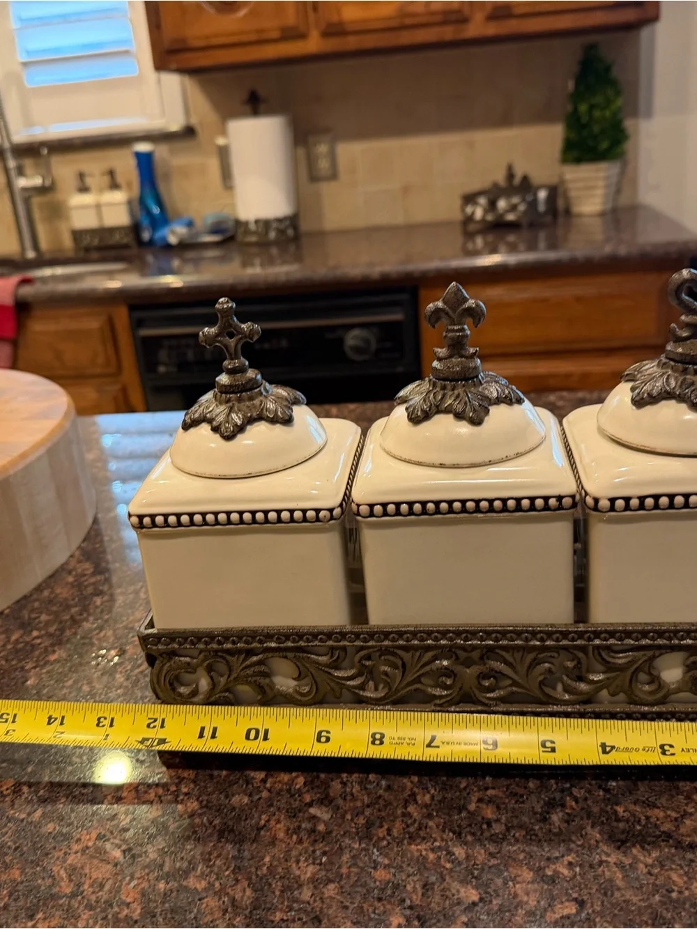 GG Collection Cream Ceramic Spice Jars with Antique Bronze Accents